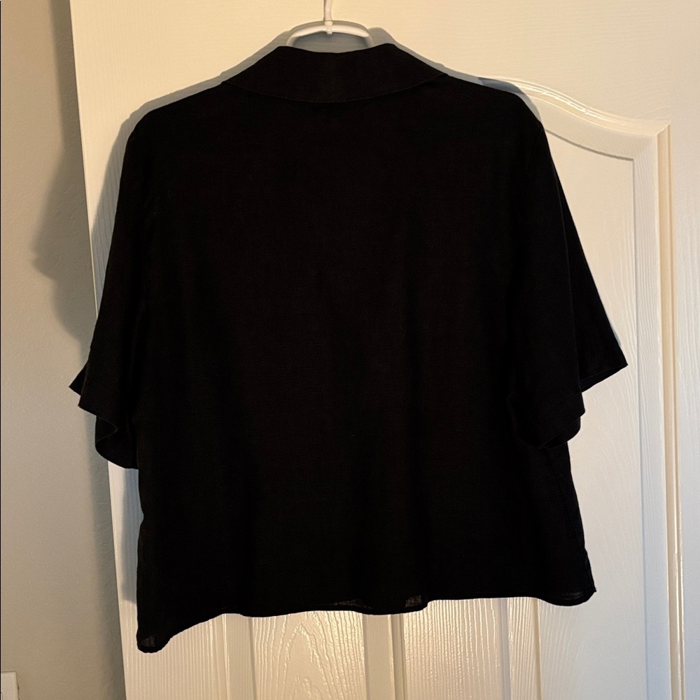 J. Crew Women's Black linen short sleeve cabana popover top - Picture 2 of 4